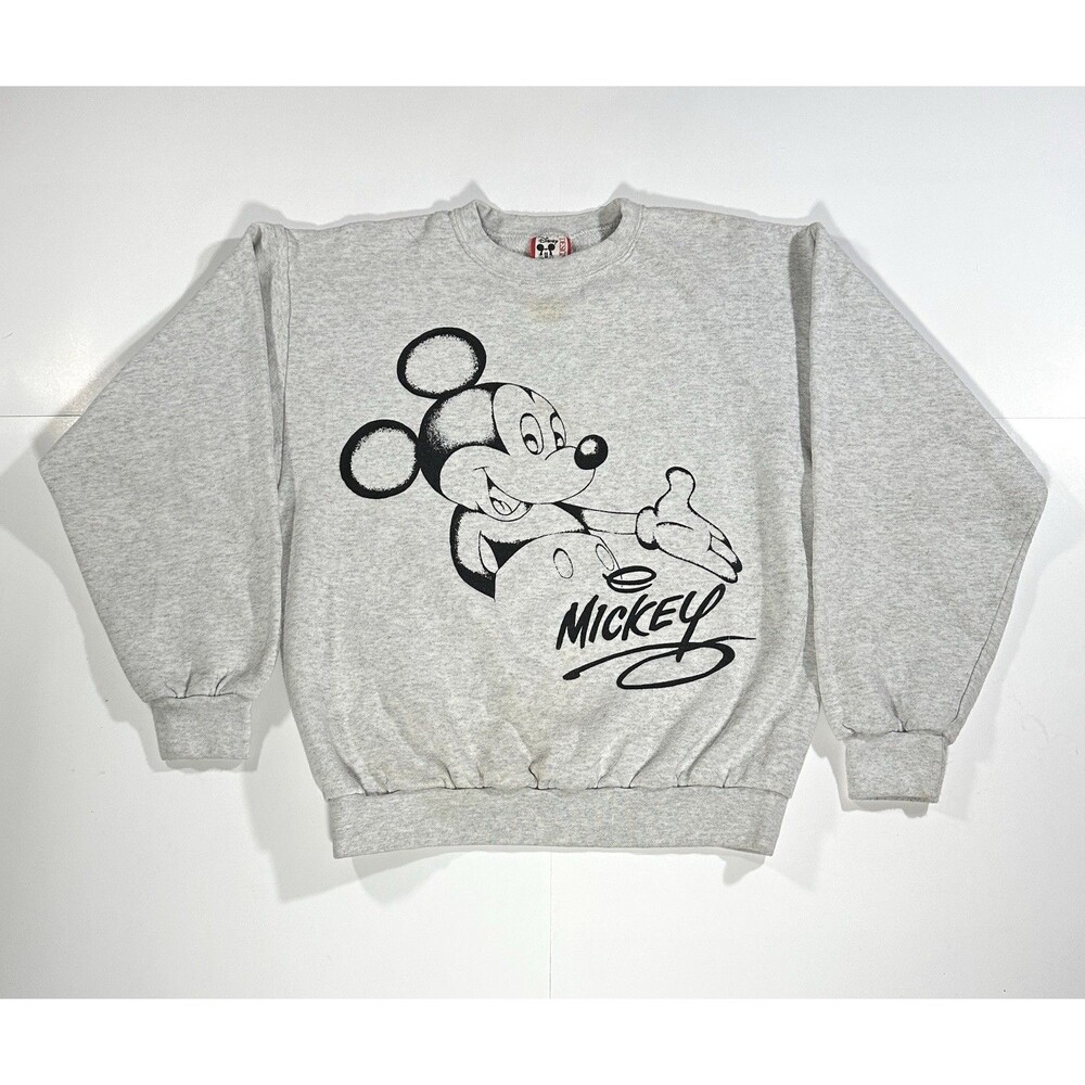 Vintage 90s Disney Mickey Mouse Heather Gray Crewneck Sweatshirt Size Large USA